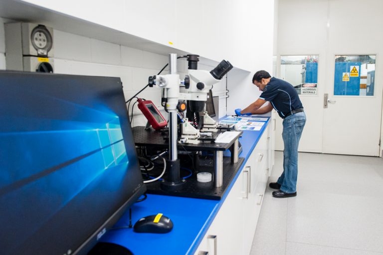BluGlass scientist prepares laser wafers for optical testing